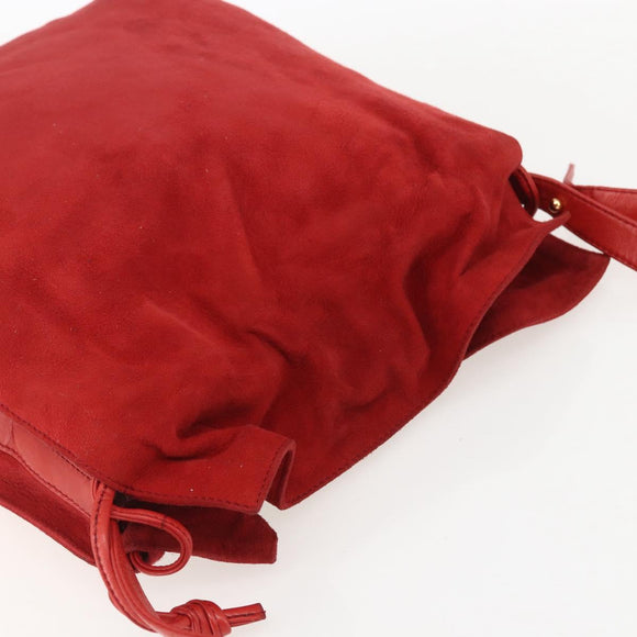 LOEWE Shoulder Bag Suede Red Gold Auth 160681
