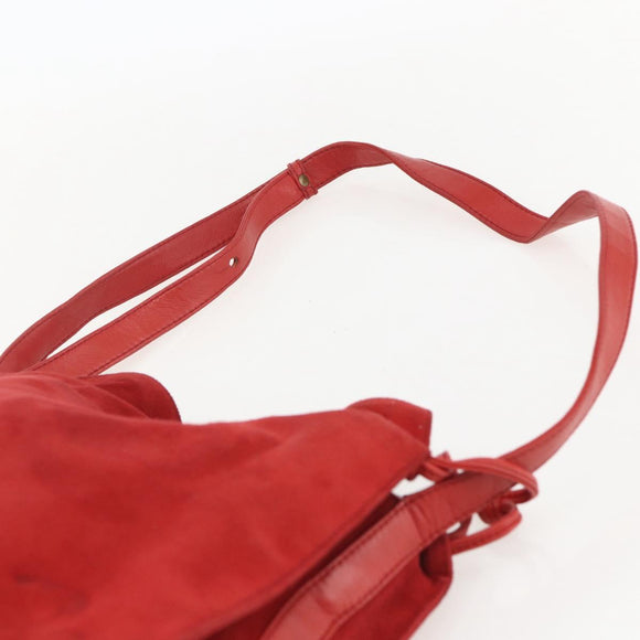 LOEWE Shoulder Bag Suede Red Gold Auth 160681