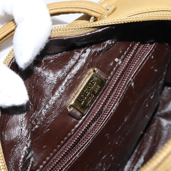 LOEWE anagram Hand Bag Leather Green Gold Auth 160682