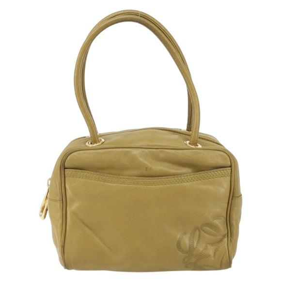 LOEWE anagram Hand Bag Leather Green Gold Auth 160682