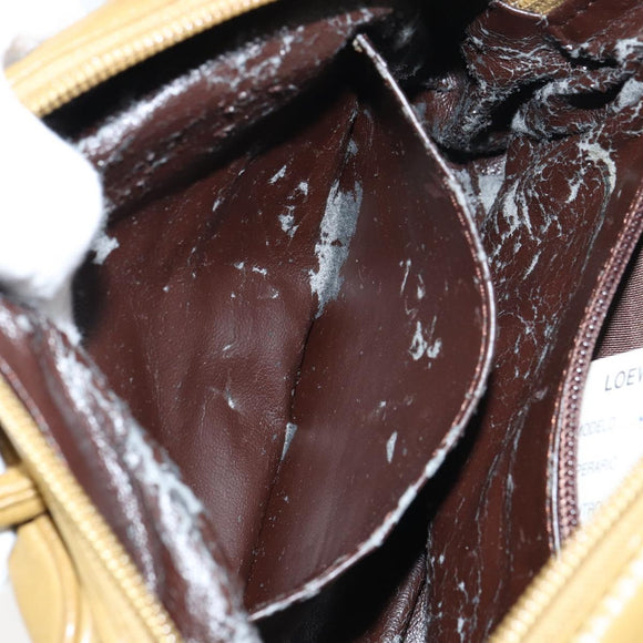 LOEWE anagram Hand Bag Leather Green Gold Auth 160682