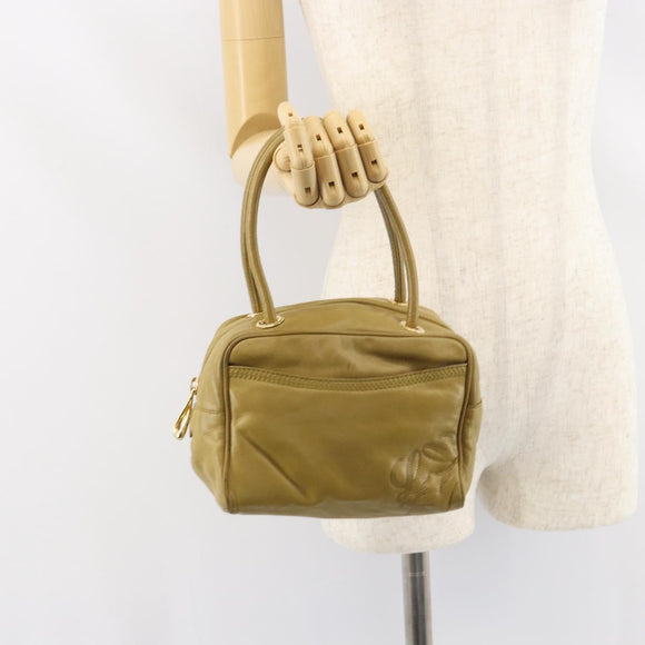 LOEWE anagram Hand Bag Leather Green Gold Auth 160682