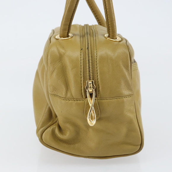 LOEWE anagram Hand Bag Leather Green Gold Auth 160682