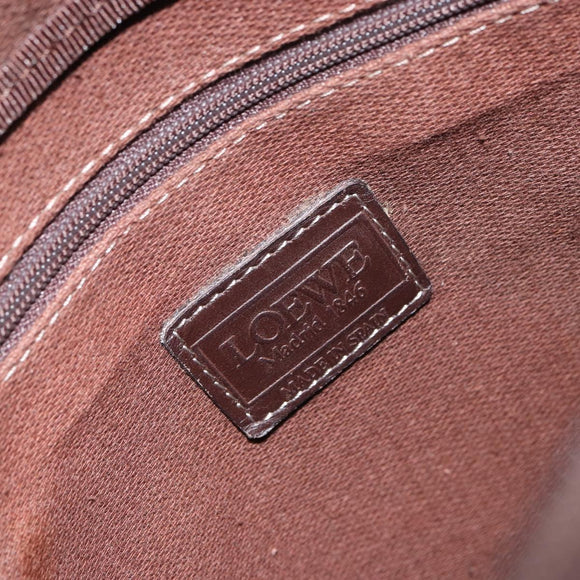 LOEWE anagram Shoulder Bag Nylon Brown Gold Auth 160683