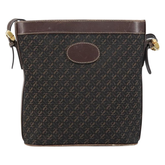 LOEWE anagram Shoulder Bag Nylon Brown Gold Auth 160683