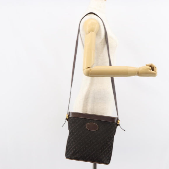 LOEWE anagram Shoulder Bag Nylon Brown Gold Auth 160683