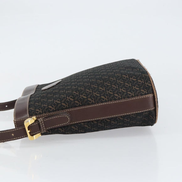 LOEWE anagram Shoulder Bag Nylon Brown Gold Auth 160683