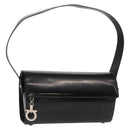 Salvatore Ferragamo Gancini Shoulder Bag Enamel Black Silver Auth 160684-1