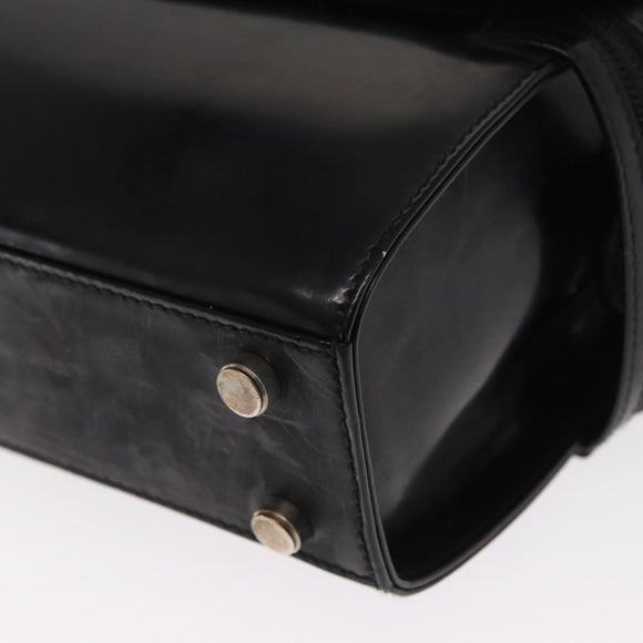 Salvatore Ferragamo Gancini Shoulder Bag Enamel Black Silver Auth 160684
