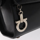 Salvatore Ferragamo Gancini Shoulder Bag Enamel Black Silver Auth 160684-14