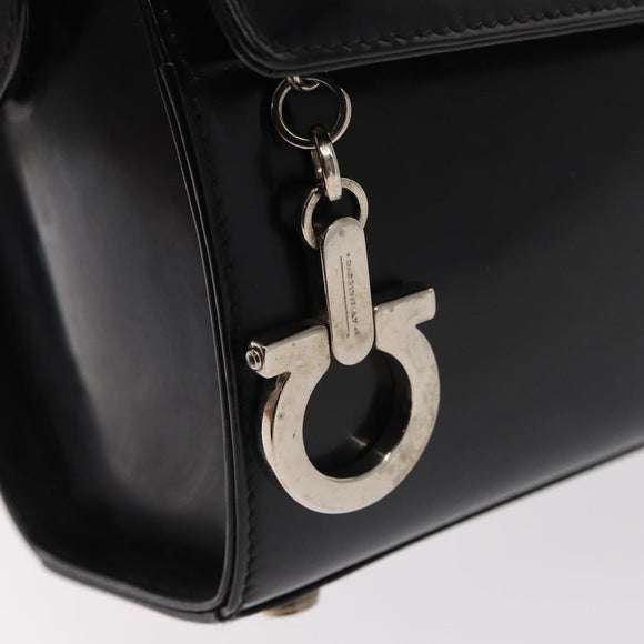 Salvatore Ferragamo Gancini Shoulder Bag Enamel Black Silver Auth 160684