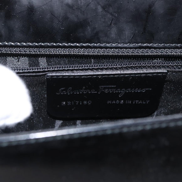 Salvatore Ferragamo Gancini Shoulder Bag Enamel Black Silver Auth 160684