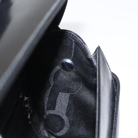 Salvatore Ferragamo Gancini Shoulder Bag Enamel Black Silver Auth 160684