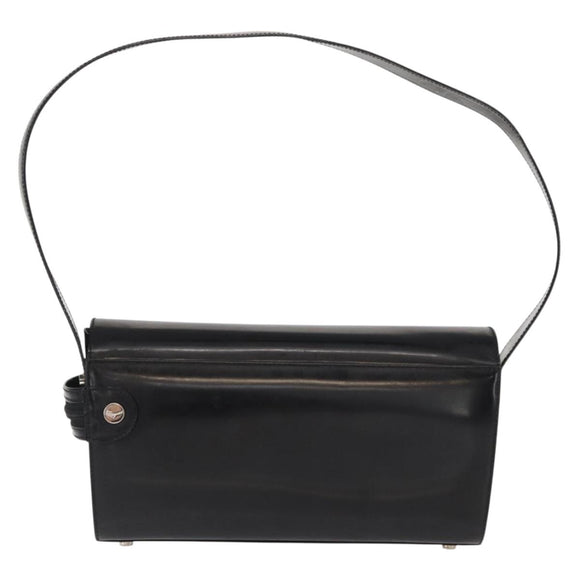 Salvatore Ferragamo Gancini Shoulder Bag Enamel Black Silver Auth 160684