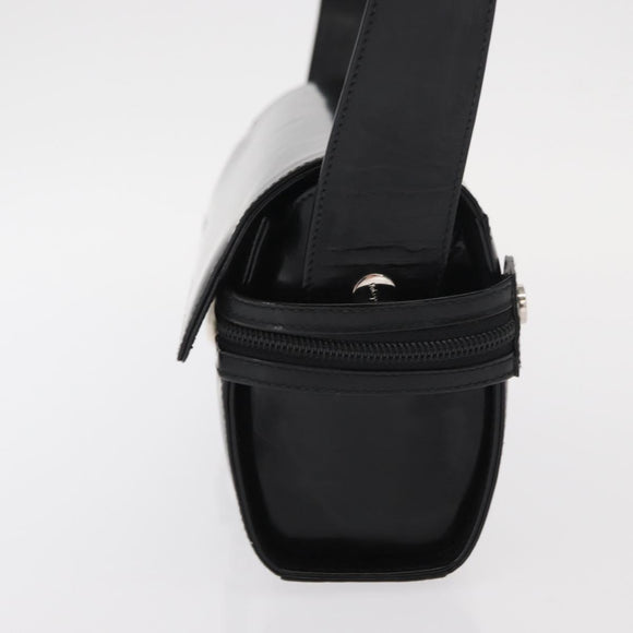 Salvatore Ferragamo Gancini Shoulder Bag Enamel Black Silver Auth 160684