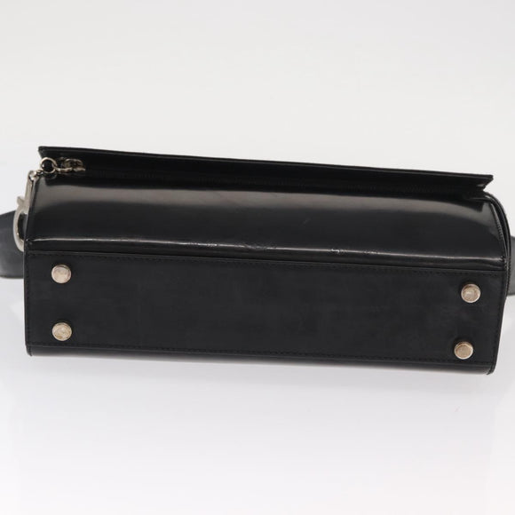 Salvatore Ferragamo Gancini Shoulder Bag Enamel Black Silver Auth 160684