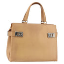 Salvatore Ferragamo Gancini Tote Bag Leather Beige Gold Auth 160685-1