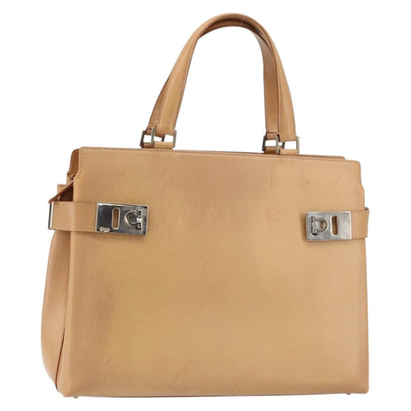 Salvatore Ferragamo Gancini Tote Bag Leather Beige Gold Auth 160685