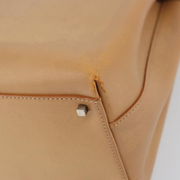 Salvatore Ferragamo Gancini Tote Bag Leather Beige Gold Auth 160685