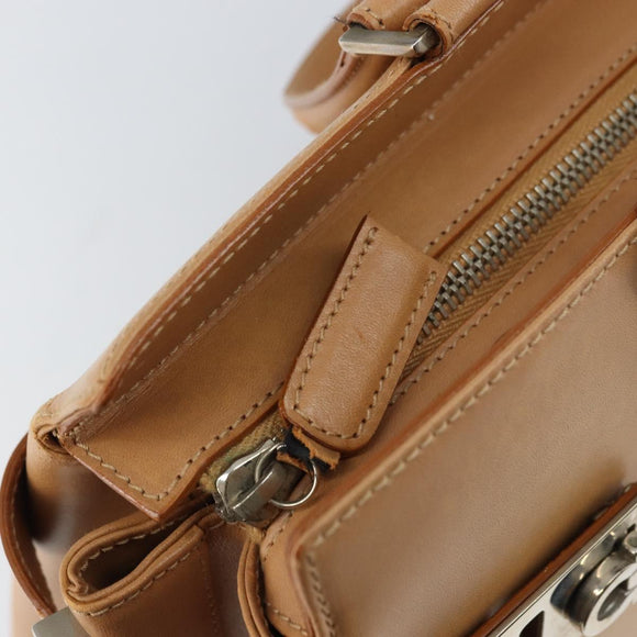 Salvatore Ferragamo Gancini Tote Bag Leather Beige Gold Auth 160685