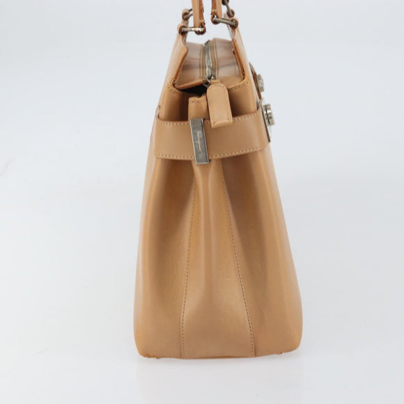 Salvatore Ferragamo Gancini Tote Bag Leather Beige Gold Auth 160685