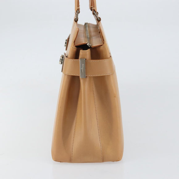 Salvatore Ferragamo Gancini Tote Bag Leather Beige Gold Auth 160685