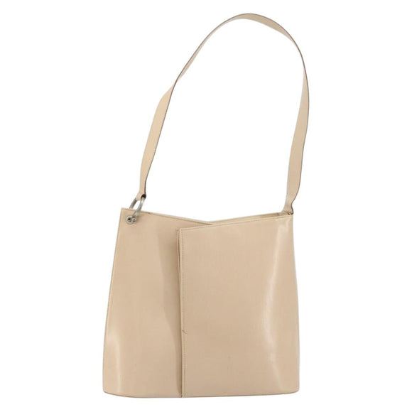 Salvatore Ferragamo Gancini Shoulder Bag Leather Beige Silver Auth 160686
