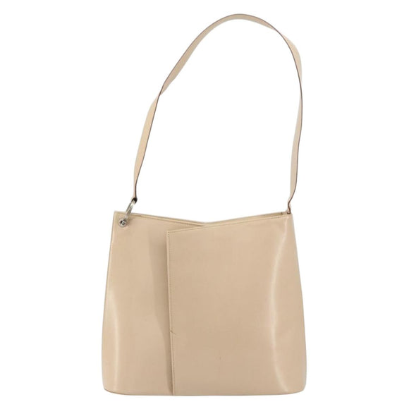 Salvatore Ferragamo Gancini Shoulder Bag Leather Beige Silver Auth 160686