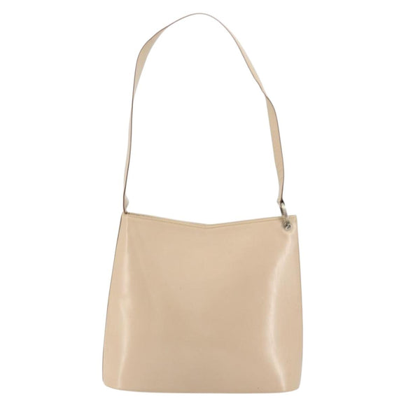 Salvatore Ferragamo Gancini Shoulder Bag Leather Beige Silver Auth 160686
