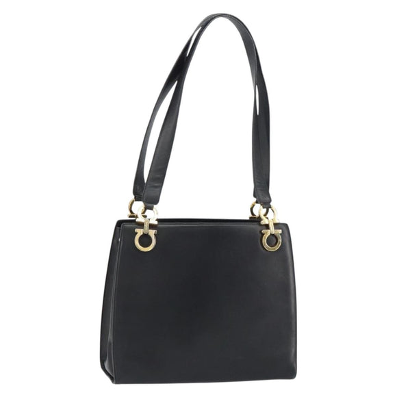Salvatore Ferragamo Gancini Shoulder Bag Leather Black Gold Auth 160687
