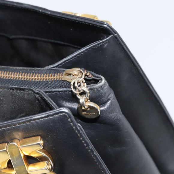 Salvatore Ferragamo Gancini Shoulder Bag Leather Black Gold Auth 160687