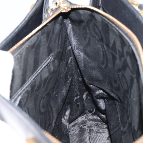 Salvatore Ferragamo Gancini Shoulder Bag Leather Black Gold Auth 160687