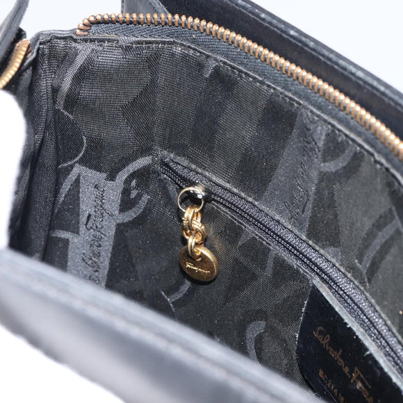 Salvatore Ferragamo Gancini Shoulder Bag Leather Black Gold Auth 160687