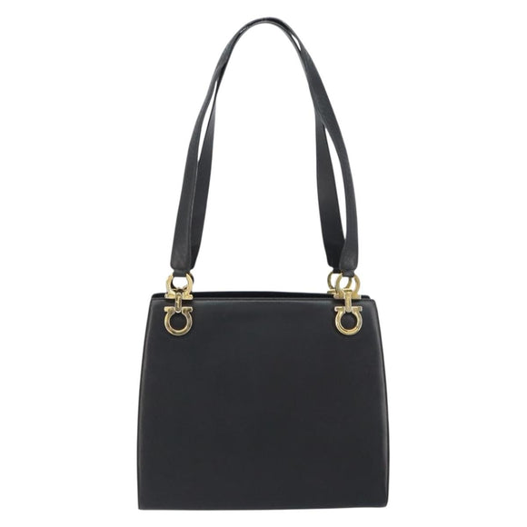 Salvatore Ferragamo Gancini Shoulder Bag Leather Black Gold Auth 160687