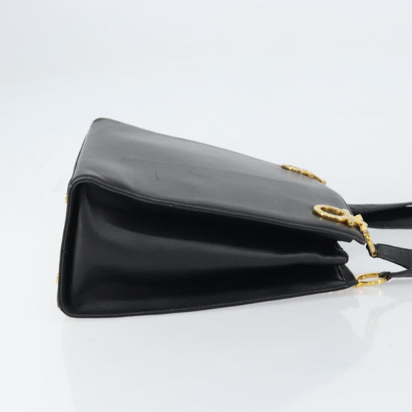 Salvatore Ferragamo Gancini Shoulder Bag Leather Black Gold Auth 160687