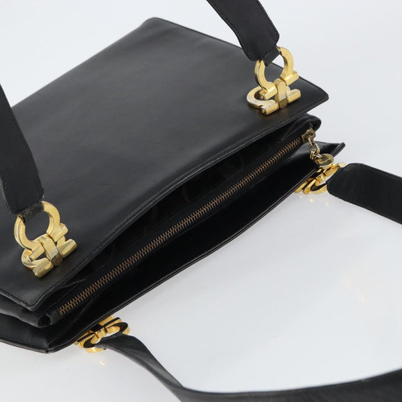 Salvatore Ferragamo Gancini Shoulder Bag Leather Black Gold Auth 160687
