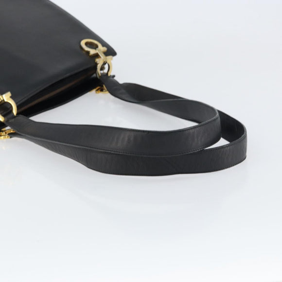 Salvatore Ferragamo Gancini Shoulder Bag Leather Black Gold Auth 160687