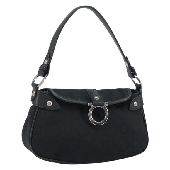 Salvatore Ferragamo Gancini Shoulder Bag Canvas Black Auth 160690A