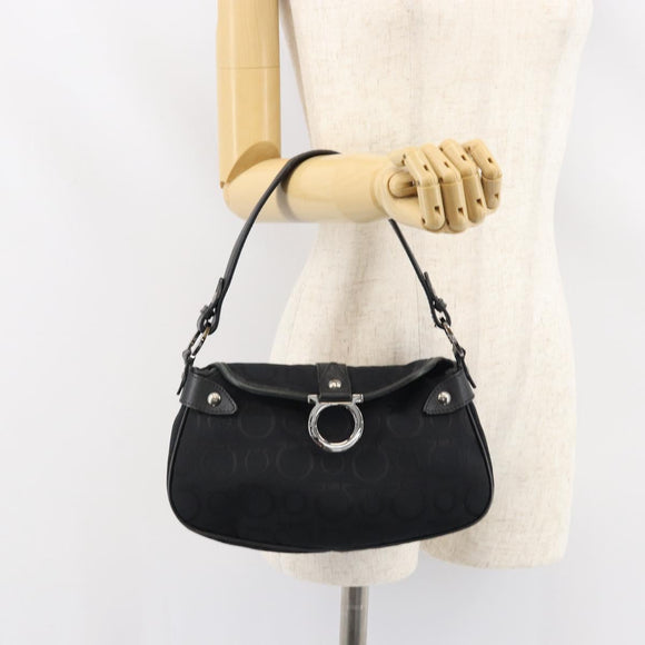Salvatore Ferragamo Gancini Shoulder Bag Canvas Black Auth 160690A