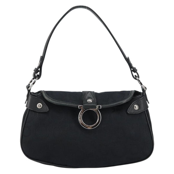 Salvatore Ferragamo Gancini Shoulder Bag Canvas Black Auth 160690A