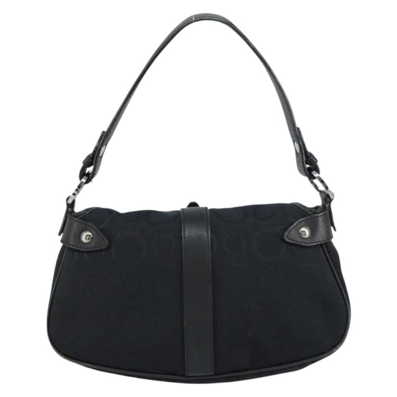 Salvatore Ferragamo Gancini Shoulder Bag Canvas Black Auth 160690A