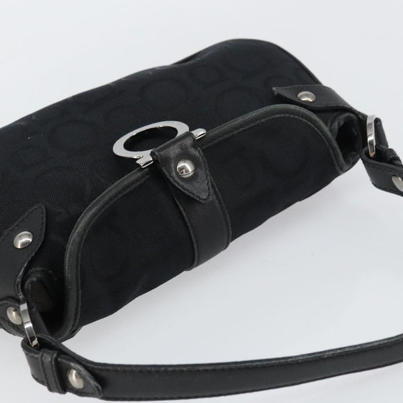 Salvatore Ferragamo Gancini Shoulder Bag Canvas Black Auth 160690A