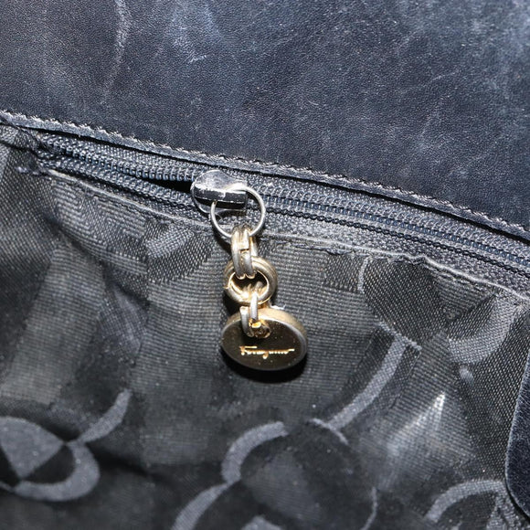 Salvatore Ferragamo Vala Shoulder Bag Canvas Black Gold Auth 160695