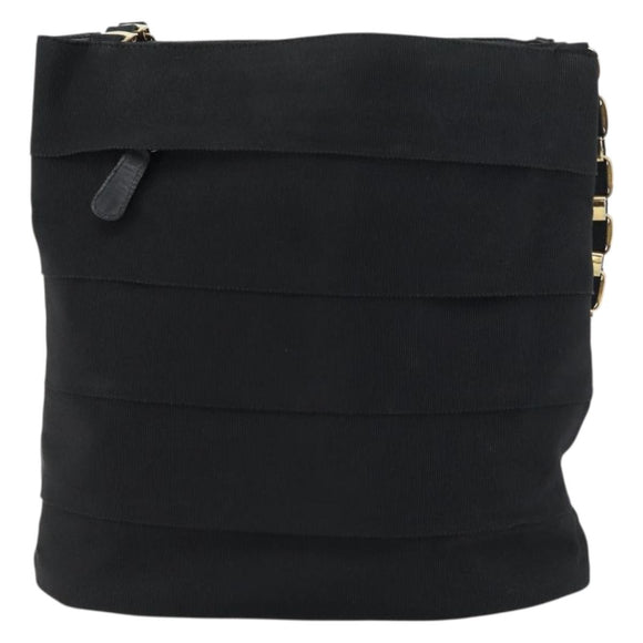 Salvatore Ferragamo Vala Shoulder Bag Canvas Black Gold Auth 160695