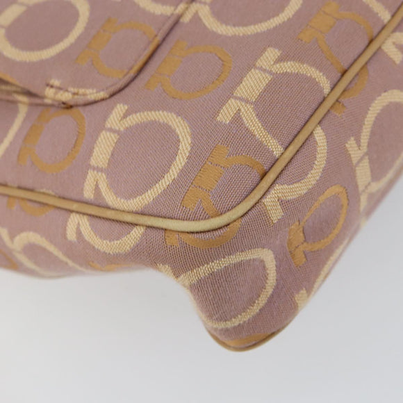 Salvatore Ferragamo Gancini Shoulder Bag Canvas Purple Gold Auth 160696