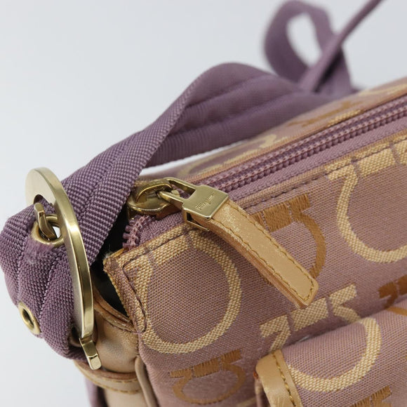 Salvatore Ferragamo Gancini Shoulder Bag Canvas Purple Gold Auth 160696