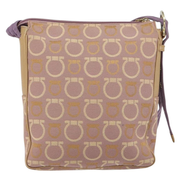 Salvatore Ferragamo Gancini Shoulder Bag Canvas Purple Gold Auth 160696