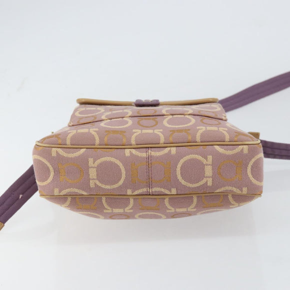 Salvatore Ferragamo Gancini Shoulder Bag Canvas Purple Gold Auth 160696