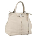 Salvatore Ferragamo Vala Hand Bag Leather 2way White Silver Auth 160697-1