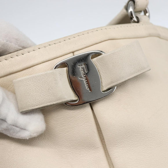 Salvatore Ferragamo Vala Hand Bag Leather 2way White Silver Auth 160697